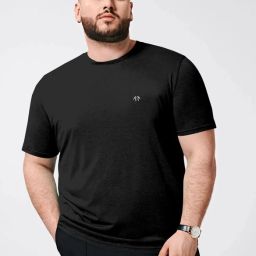 Men Solid Round Neck Pure Cotton Black T-Shirt-image-2