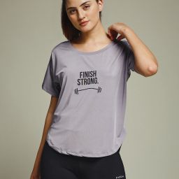 Women Graphic Print Crew Neck Polyester Purple T-Shirt-image-105