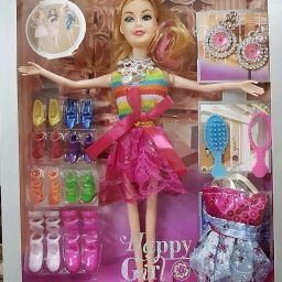 Fashion Doll House Set with 8 Pair of Footwear, Earnings, Hair Brush, Hand Mirror, & 1 Set of Fashion Dress-43