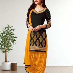 Unstitched Crepe Salwar Suit Material Printed-image-15
