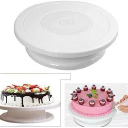 shreejiih Revolving Cake Decorating Turntable, 360 Round Easy Rotate Cake Stand for Sugarcraft, Rotating Platform for Cake Baking, 28 cm, Cake Decoration Table Tool with 4pc Scraper Fondant Set Combo Plastic Cake Server image 4