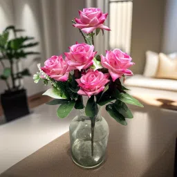 Akaar Decor Artificial Velvet Rose Bunch in Pink Pink Rose Artificial Flower-image-3