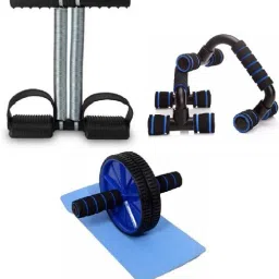 HOME GYM WORKOUT SET OF DOUBLE SPRING TUMMY TRIMMER WITH PUSH UP STAND AND AB WHEEL Fitness Accessory Kit Kit-image-29