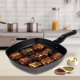 Grill Pan For Low Oil Tikkas, Kebabs Sandwiches Stove top Sandwich Maker K2 Grill Pan 22.5 cm diameter 1 L capacity-picture-27