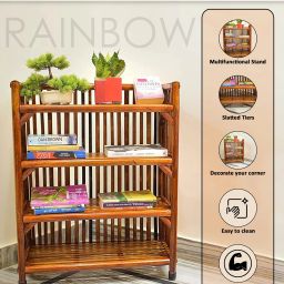 rainbow Wooden, Cane Rack Book Shelf for Office ,Utility Planter Bamboo Open Book Shelf Engineered Wood Open Book Shelf image 2