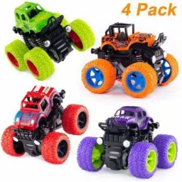 4WD Mini Monster Trucks Friction Powered Unbreakable Cars for Kids Big Rubber Tires Baby Boys Super Cars Blaze Truck Children Gift Toys (Set of 4) (Multicolor, Pack of: 4)-0