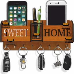 Special Designer Sweet Home Unique Wooden 2 Pocket Mobile and Pen Wood Key Holder-8