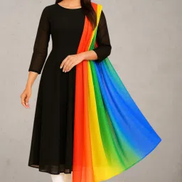 Geometric Print Georgette Stitched Straight Gown-picture-1