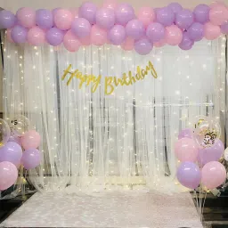 Purple and Pink Birthday Decoration Kit Combo with Net Curtain and light.-5
