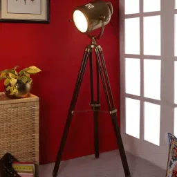 pristine interiors Plazo Blue Cotton Shade Tripod Floor Lamp With Sheesham Wood Base-picture-29