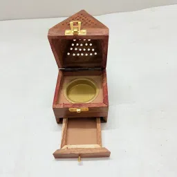 Wooden Dhoopbatti Stan, Pyramid Shape Incense Holder, Dhupbatti Box Stand Wood Table Diya Set-image-36