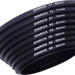ZINROX Step Up Lens Filter Adapter Rings - Set of 8pcs - Allows You to Fit Larger Size Lens Filters on a Lens with a Smaller Diameter - Sizes: 49-52mm, 52-55mm, 55-58mm, 58-62mm, 62-67mm, 67-72mm, 72-77mm, 77-82 mm - BLACK Step Up Ring Set (49 - 82 mm) Step Up Ring-31