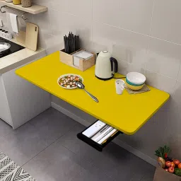 Wall mounted Study table(31 inches X 16 inches) round corner ,Office Table Stand/Laptop Table Foldable- 100% Made in India..(Yellow) Solid Wood Study Table-22