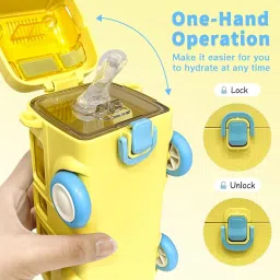 S8 School Bus Water Bottle for Kids with Straw and Plastic Kids Girls School 500 ml Water Bottle-image-1