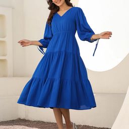 janasya Women Tiered Blue Midi/Calf Length Dress-picture-47