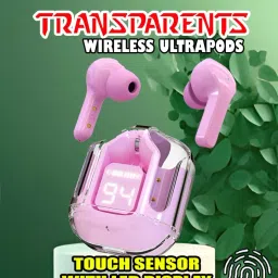 crecro Ultrapod Bluetooth Earbuds Headset Crystal Transparent Design,LED Display W15 Smart Headphones-image-84