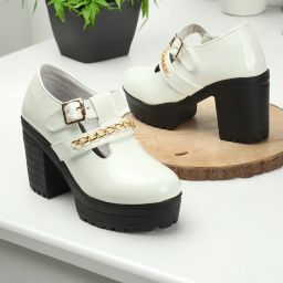 Women's Casual Synthetic Stylish Comfortable Block Heel Buckle White Loafers Boots For Women-image-33