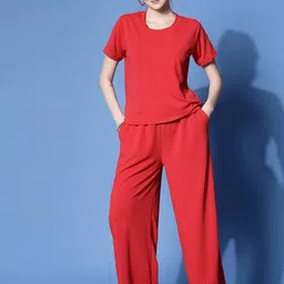 Oomph! Solid Round Neck T-shirt And Trousers Co-Ords-picture-54