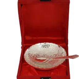 Silver Plated Serving Bowl Handicrafts Brass Silver Plated Serving Bowl and Spoon Set for Home Décor-19