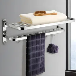 Stainless Steel Folding Towel Rack for Bathroom | Towel Hanger | Towel Stand 24 inch 2 Bar Towel Rod-picture-14