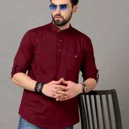 digimi Men Solid Cotton Blend Straight Kurta image 2