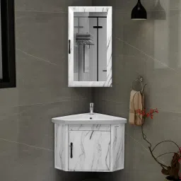 Bathroom Vanity Set with Basin/Mirror with Ceramic Wash Basin/Shelf Cabinet for Bathroom Organizer - (APS-484) Wall Hung Basin-image-48