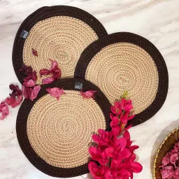 Trivet Table Mat (3PC SET) Round Brown color Textile Trivet Trivet-25