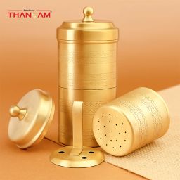 thangam Brass Coffee Filter 280ml with 2 Dabara Sets 150ml | Hammered Design Indian Coffee Filter image 5