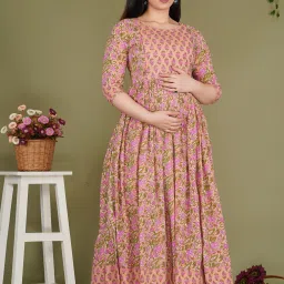 Women Fit and Flare Pink, Orange Midi/Calf Length Dress-image-47