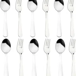 12 Piece Tea Spoon & Fork Set 6 Spoons, 6 Forks 13 cm Length 1.7mm Thickness Stainless Steel Cutlery Set-16
