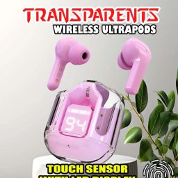 crecro Ultrapod Bluetooth Earbuds Headset Crystal Transparent Design,LED Display W50 Smart Headphones-image-80