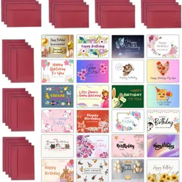 aanyacentric Pack Of 24 Happy Birthday Blank Inside 4.1x2.9inches A7 Size with Envelopes Greeting Card-picture-2