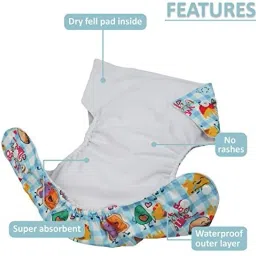 baby hashtag Printed Cloth Diaper Combo Pack of 4 Diaper with 4 Insert 5 Layer - S - M image 3