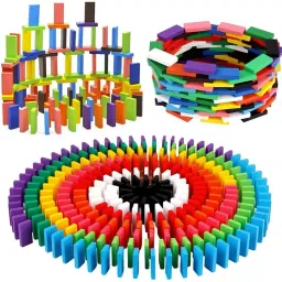 120 PCS Super Domino Blocks, 12 Colors Bulk Wooden Dominoes - Building Block-image-11