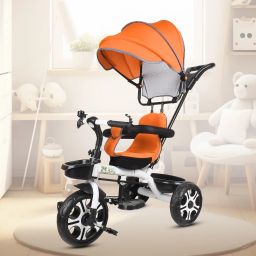 Baby Canopy Tricycle with Soft Seat,Front-Back Basket,Parental Push Handle,Bell Best Canopy Tricycle for Babys with New Colours Orange::White Tricycle-image-40