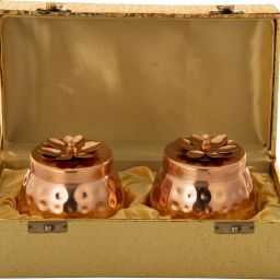Gift Handi Bowl Set of 2 with Tray Copper Finish for Festivals and Return Gifts Bowl, Spoon Serving Set-0
