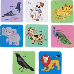 Wooden Colorful 4 Pic Animals & Birds Puzzle Set of 8 Block Jigsaw Floor Puzzle Early Education for Kids and Toddler Boys Girls Age 3+-3