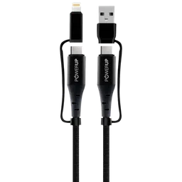 POWERUP Type C to Type C, Lightning, USB to Type C, Lightning 5 Feet (1.5M) 4-in-1 Cable (Tangle-free Design, Black) image 4