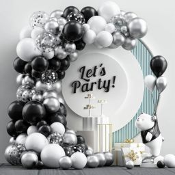 Solid Black, White & Silver Chrome Balloon Garland Kit - Celebrate Your Precious Day Balloon-27