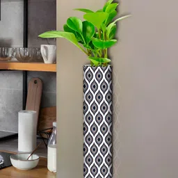 DecorTwist Black Printed Metal Fridge Magnetic Planter-56