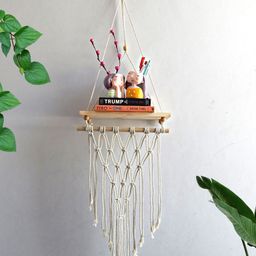 ecofynd Off White Wooden Macrame Wall Hanging Shelf-1