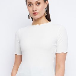 Madame Self Design Round Neck Short Sleeves Top-image-42
