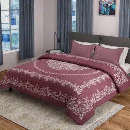 saral home Maroon Traditional 350 TC 100% Cotton Double Bed Cover with 2 Pillow Covers-picture-13