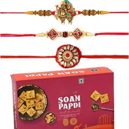 Rakhi set of 4 with soanpapdi sweet combo for brother Assorted Gift Box-image-39