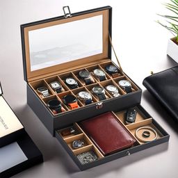 kuber industries Premium Faux Leather 12 Slots Wrist Watch Organiser | Brown & Golden Watch Box-picture-10
