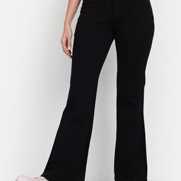 next one Women Flared Black Lycra Blend Trousers-picture-0