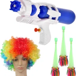(1 Pichkari + 3 Magic Balloon + 1 Malinga Cap)For Children Holi & Pool Party Fun Water Gun-image-57