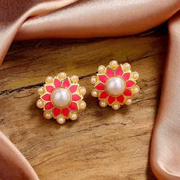 Estele Gold-Plated Floral Studs Earrings-18