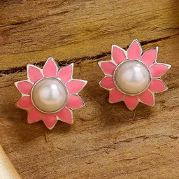 Estele Rhodium-Plated Floral Studs Earrings-51