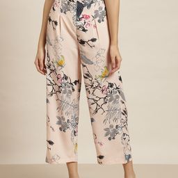 Qurvii Women Peach-Coloured & Black Floral Printed Cropped Palazzos-28